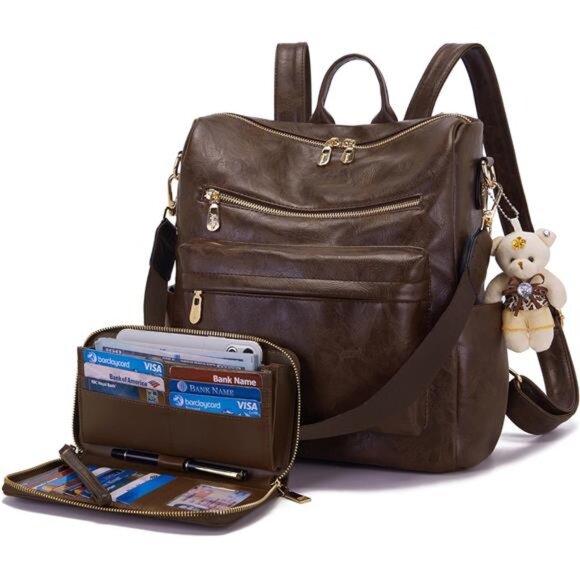 Women Backpack Multipurpose Set 2pcs Coffee Brown - Picture 1 of 6